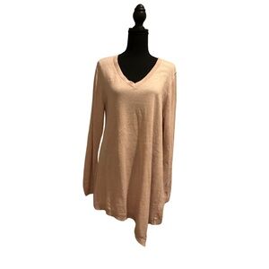 LOGO Lori Goldstein Cotton & Cashmere V-Neck Tunic - Beige - Size L